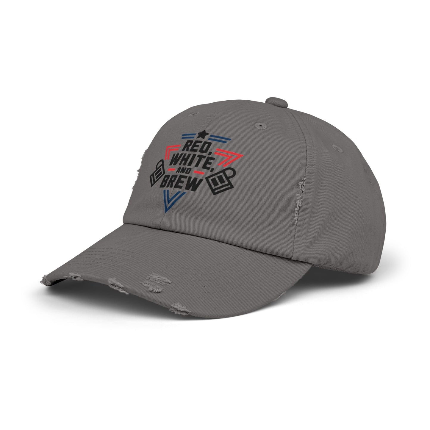 Unisex Distressed Cap - Red, White, and Brew for Celebrations