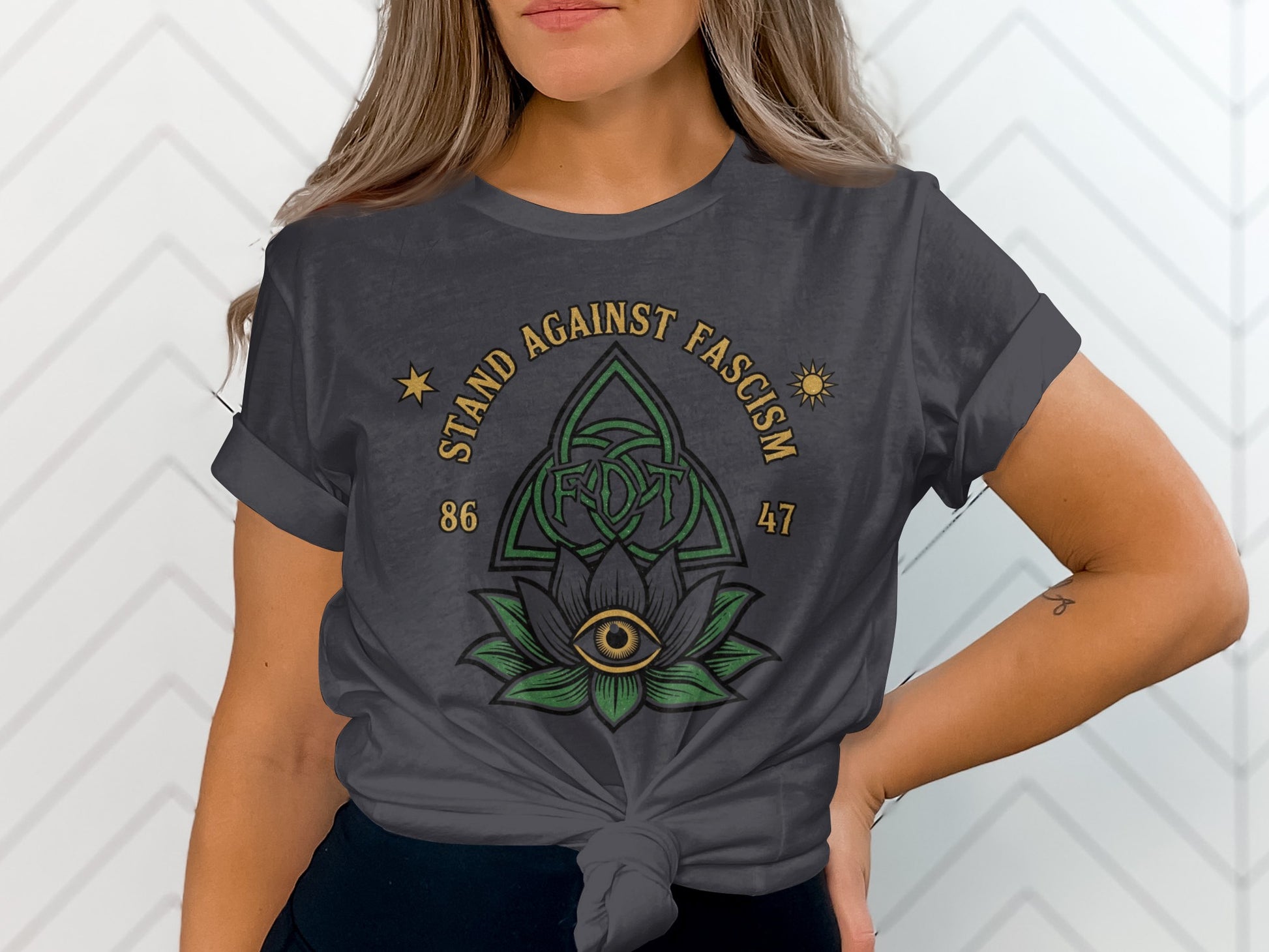 Stand Against Fascism Graphic Tee with Eye Design