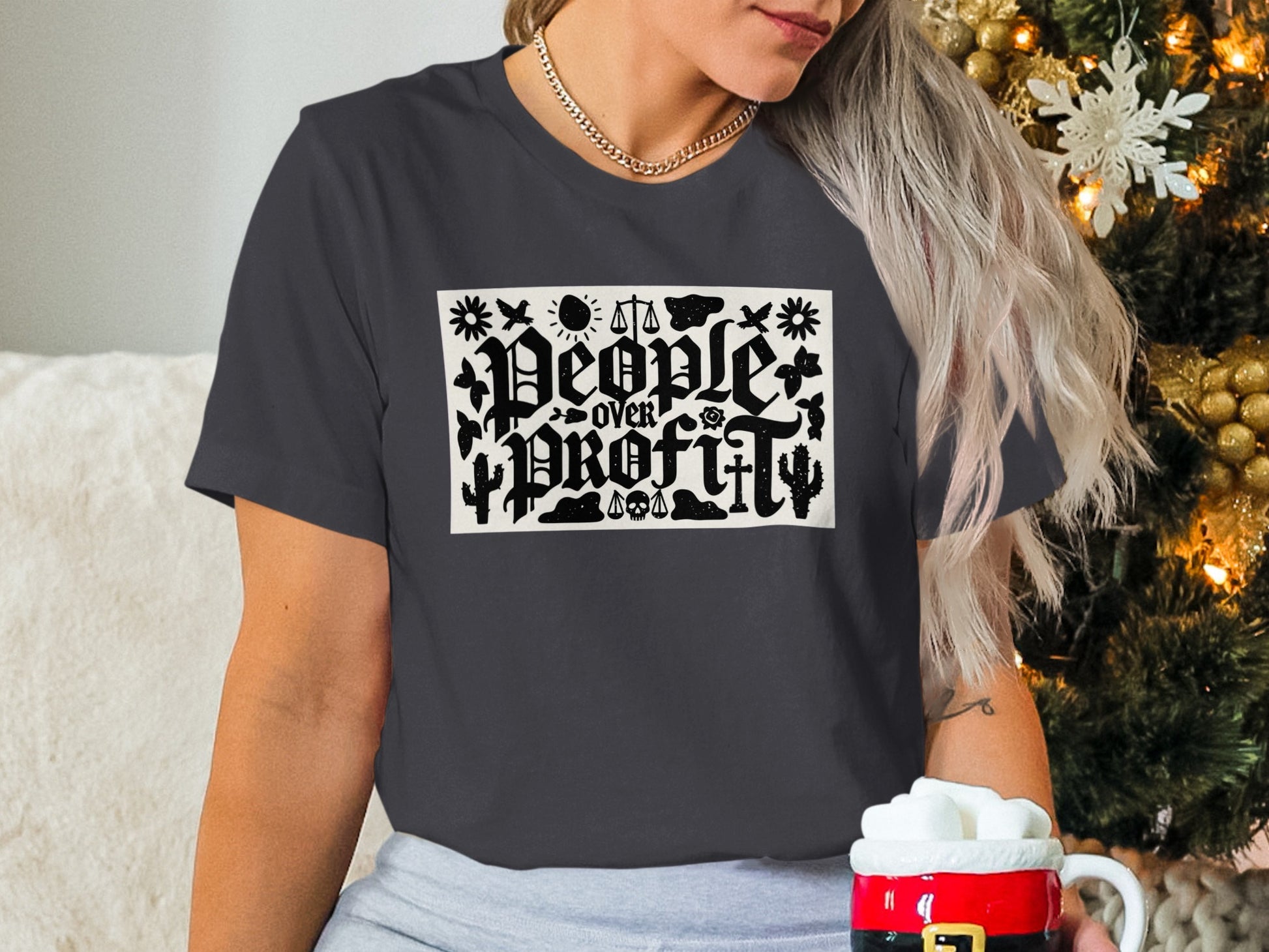 People Over Profit Holiday Oversized Relaxed Fit Shirt