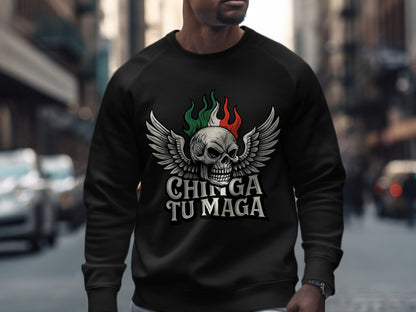 Bold Skull Graphic Chinga Tu Maga Sweatshirt product type