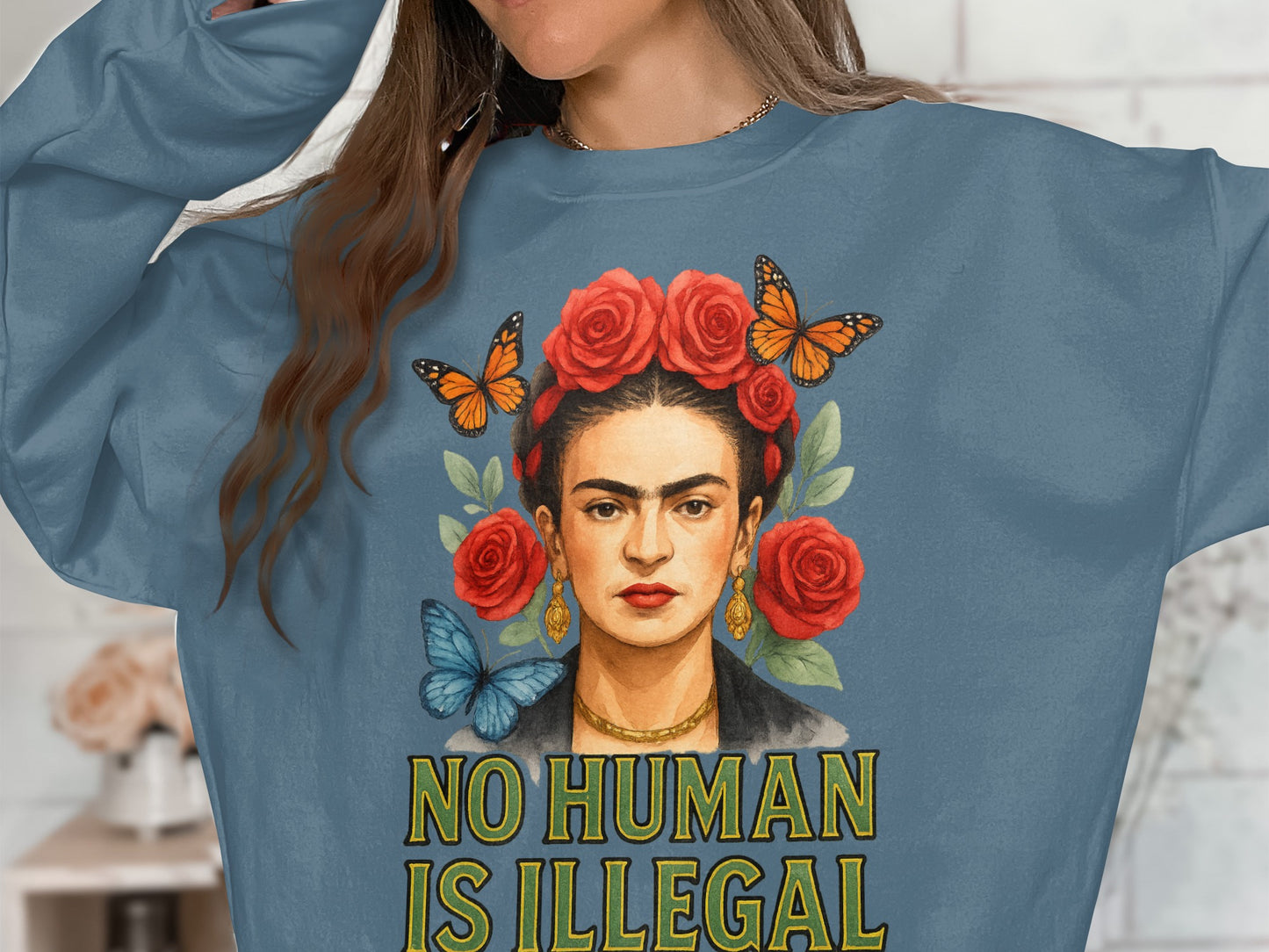 Frida Kahlo No Human Is Illegal Graphic Sweatshirt