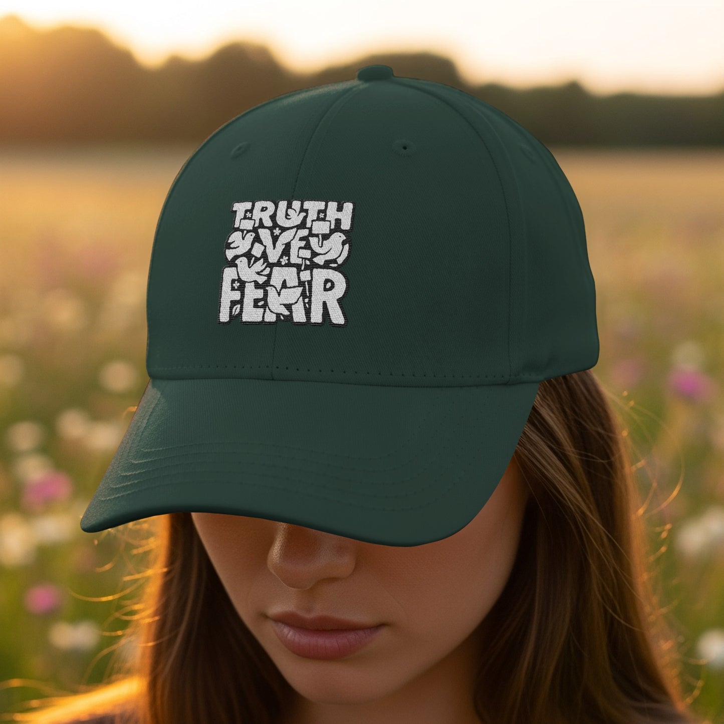 TRUTH OVER FEAR Embroidered Cap Green Hat product