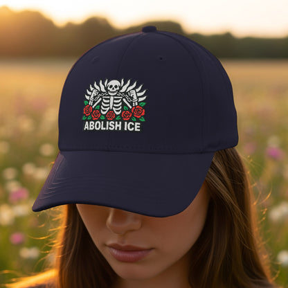 Abolish ICE Skeleton With Roses Embroidery Hat product type