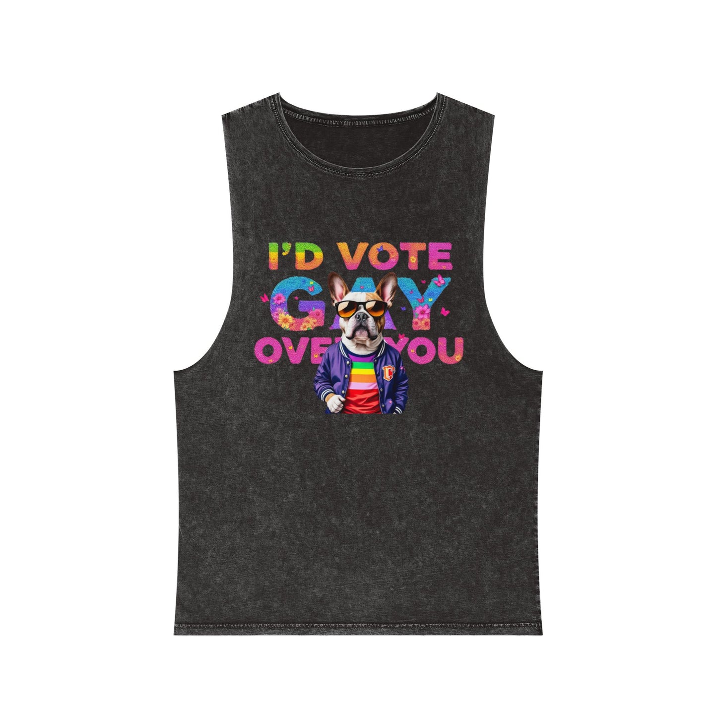 Unisex Stonewash Tank Top - 'I'd Vote Gay Over You' Dog Design