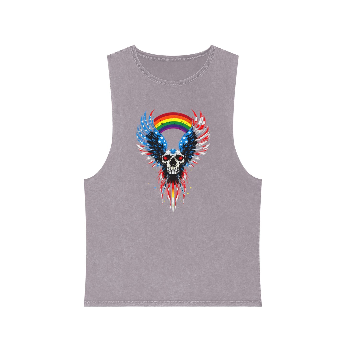 Pride Tank Top Unisex Skull & Wings Stonewash Tank Top | Grunge Style, Summer Essential, Music Festival, Casual Wear, Gift for Him/Her
