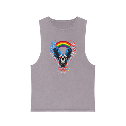 Pride Tank Top Unisex Skull & Wings Stonewash Tank Top | Grunge Style, Summer Essential, Music Festival, Casual Wear, Gift for Him/Her