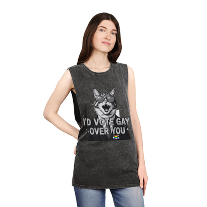 Unisex Stonewash Tank Top - I'd Vote Gay Over You - LGBTQ+ Pride Apparel