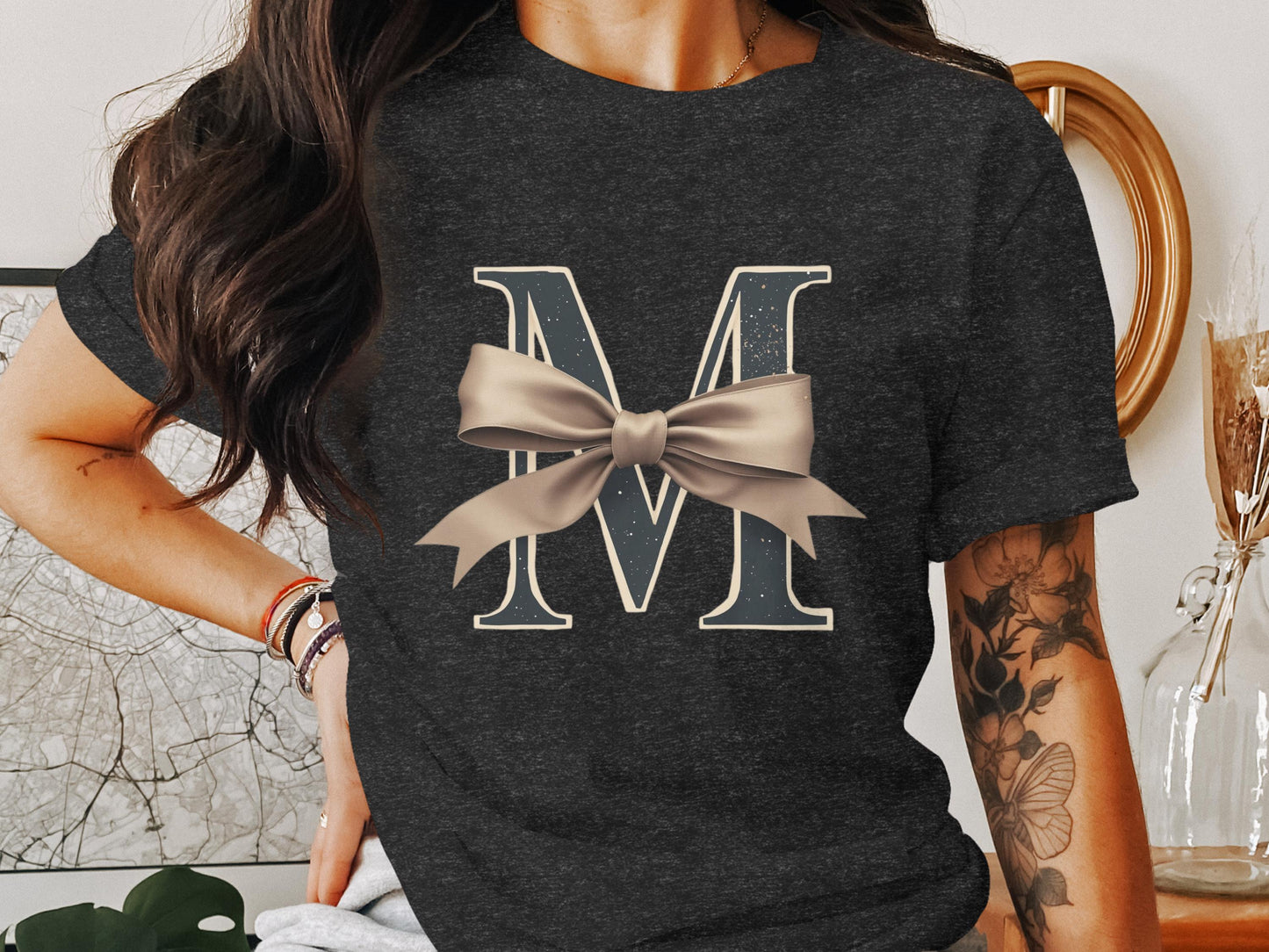 Personalized Alphabet Shirt with Bow Stylish T-Shirt product