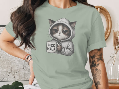 Cool Cat Hoodie Drinking Coffee Graphic Tee