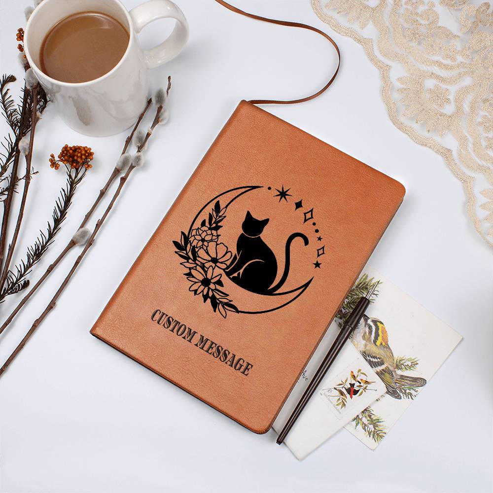 Cat Fan Lover Gift Journal Gift Unique Graphic Vegan Leather Journal - Personalized Gift