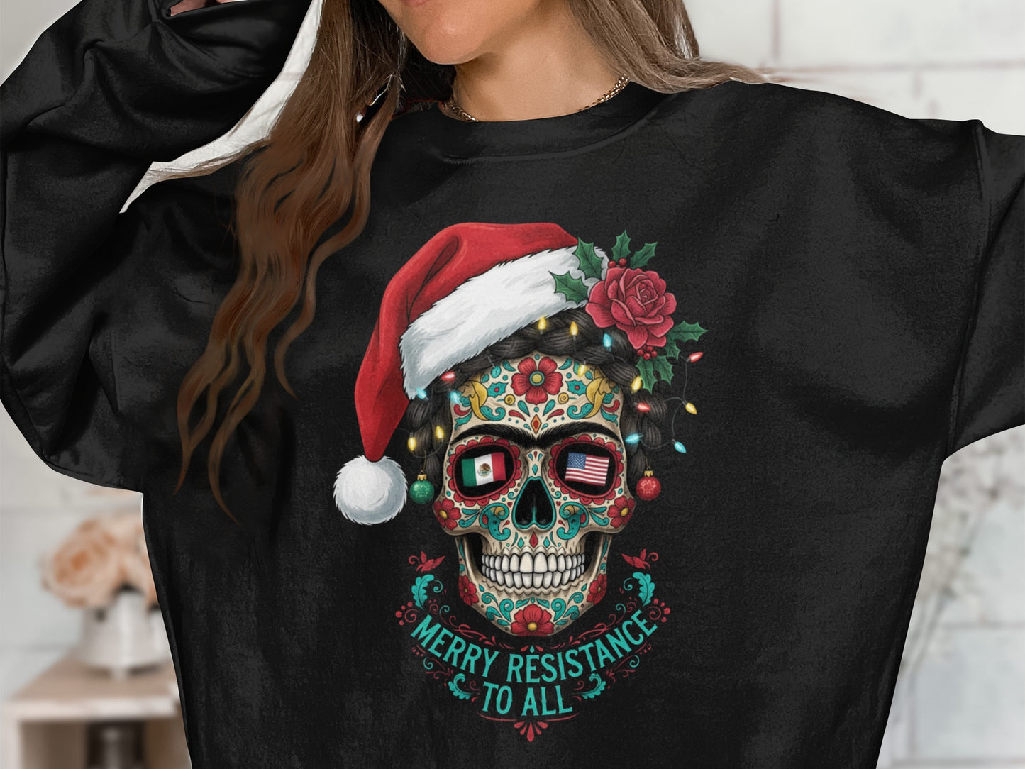 Merry Resistance To All Skull Print Sweatshirt
