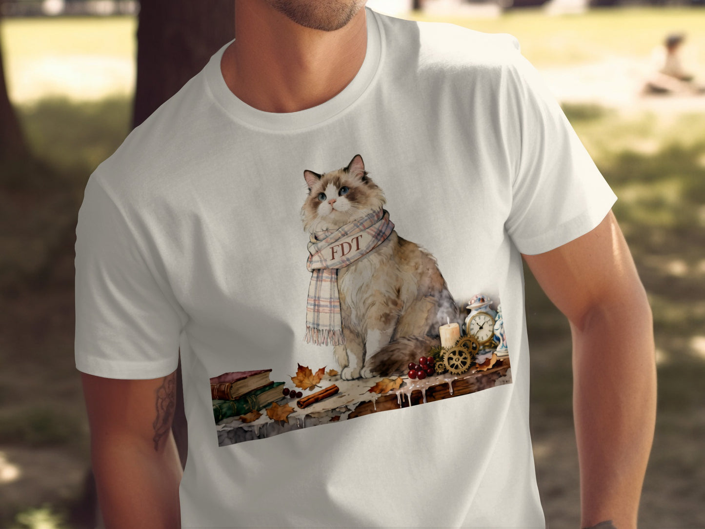 Cozy Cat in Plaid Scarf Graphic T-shirt Product