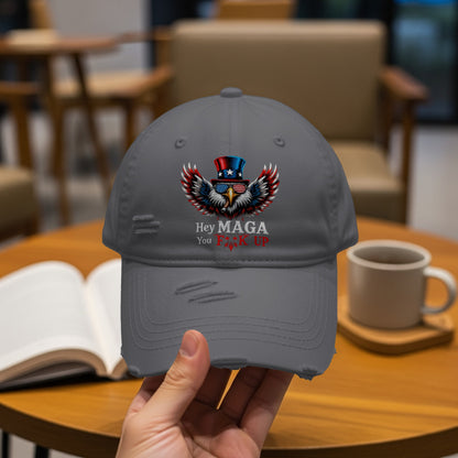 Hey MAGA You F**k Up Embroidered Distressed Hat product