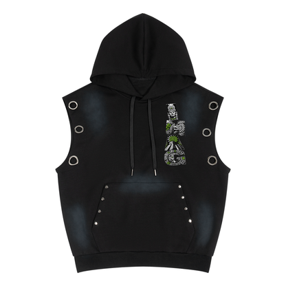 Unisex Vintage Wash Sun Fade Sleeveless Hoodie