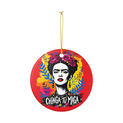 Frida Kahlo Ceramic Ornament — "Chinga Tu Maga" Decorative Holiday Accent