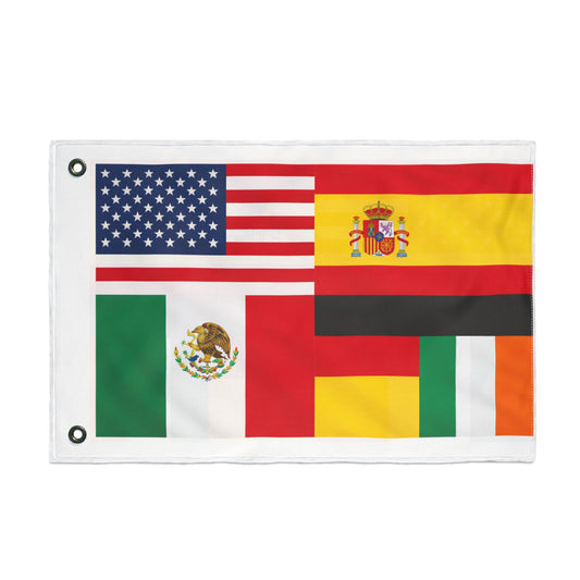 Multinational Flags Double-Sided Outdoor Flag — USA, Spain, Mexico, Germany & Ireland