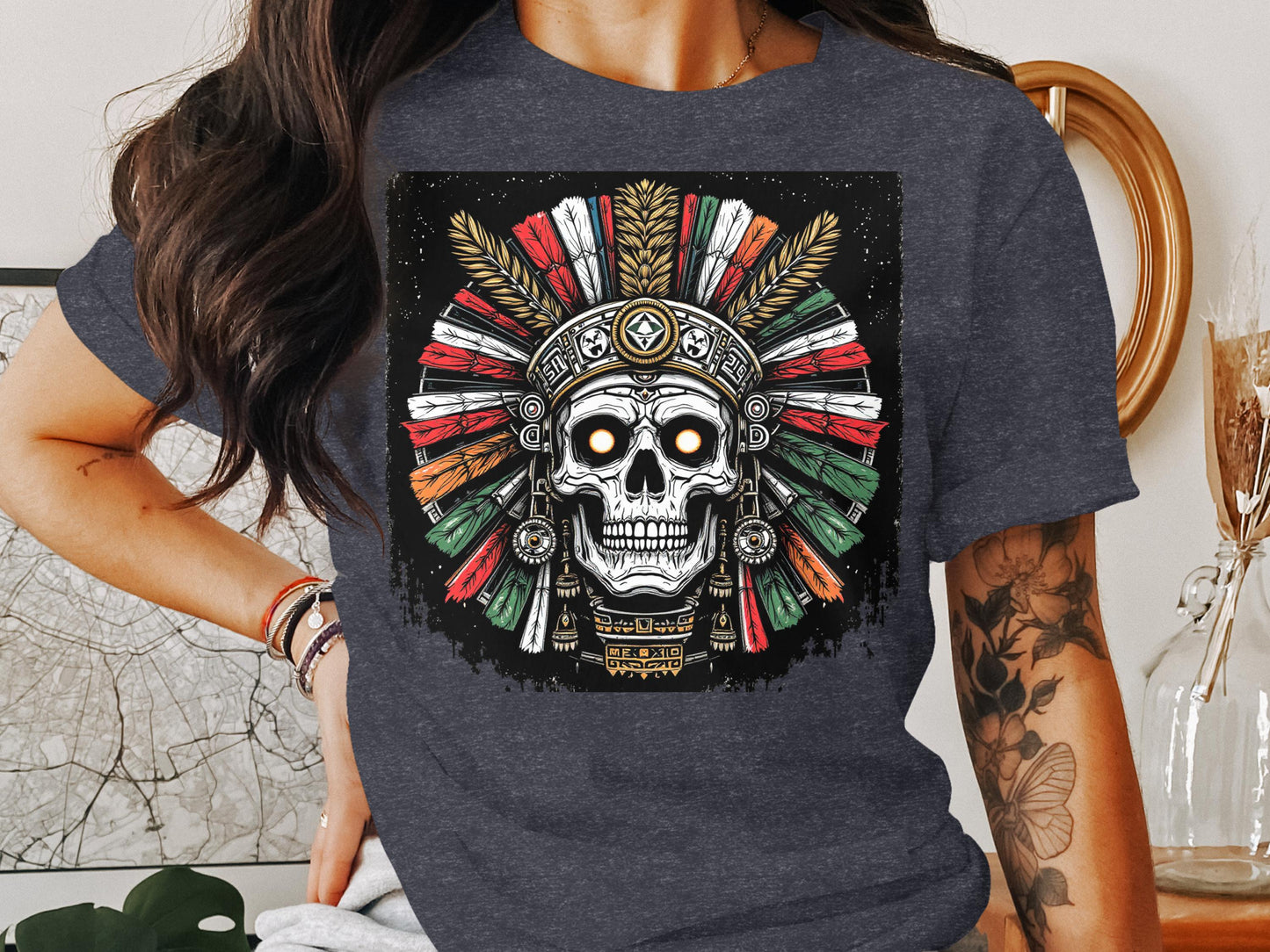 Aztec Skull with Feather Headdress T-Shirt product