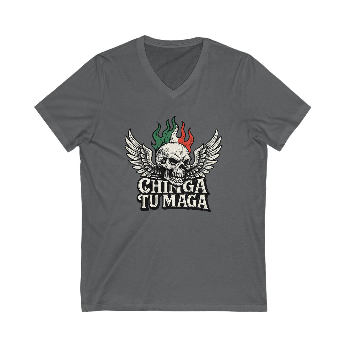 Chinga Tu Maga Skull Wing Graphic V-Neck T-shirt product
