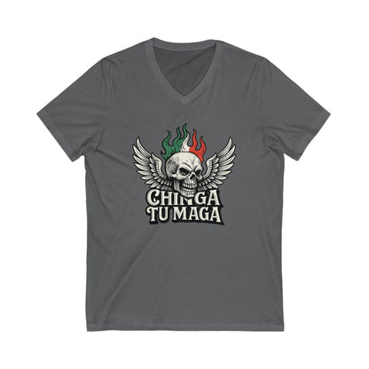 Chinga Tu Maga Skull Wing Graphic V-Neck T-shirt product