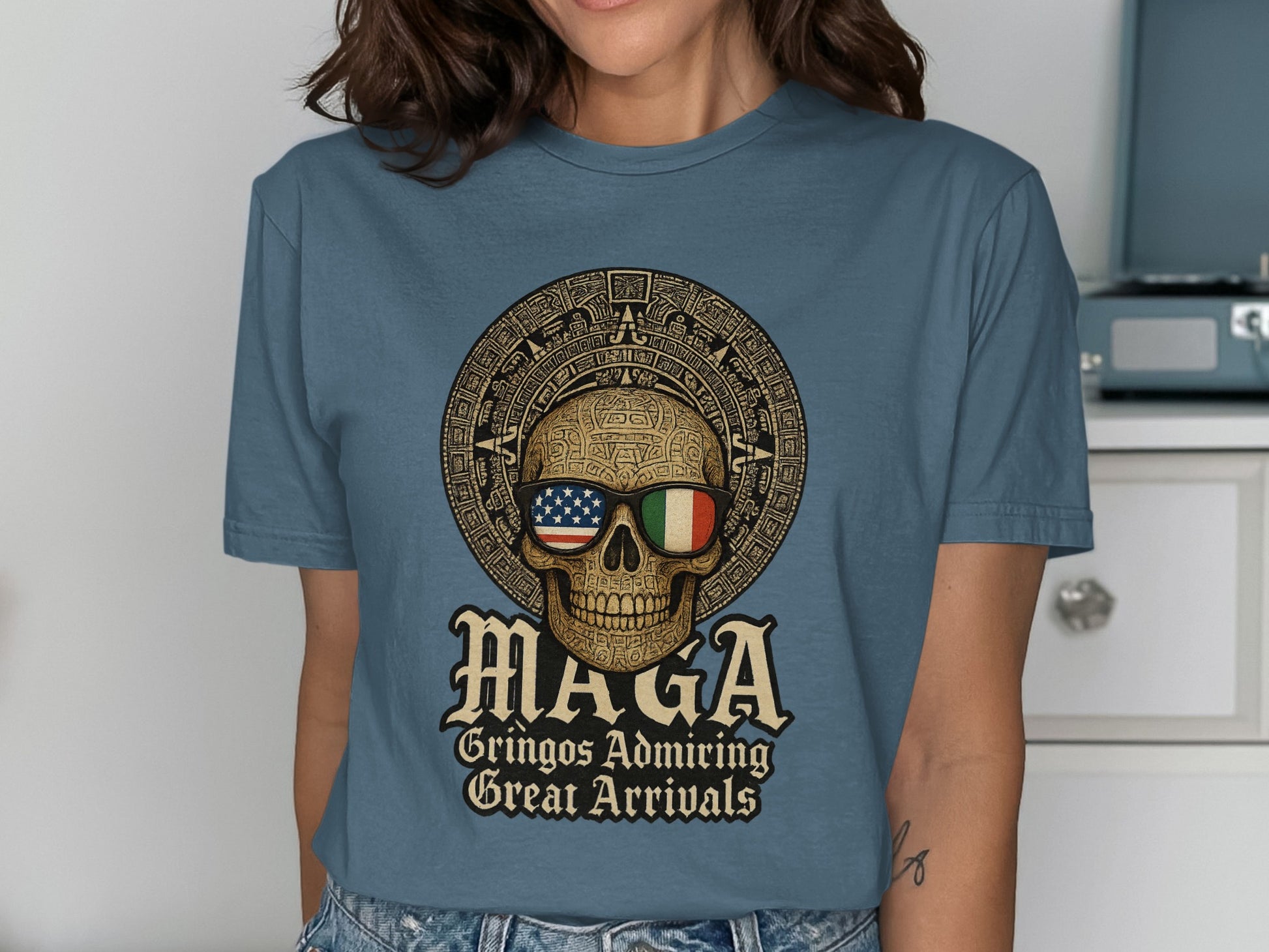 Gringos Admiring Great Arrivals Skull Graphic T-Shirt