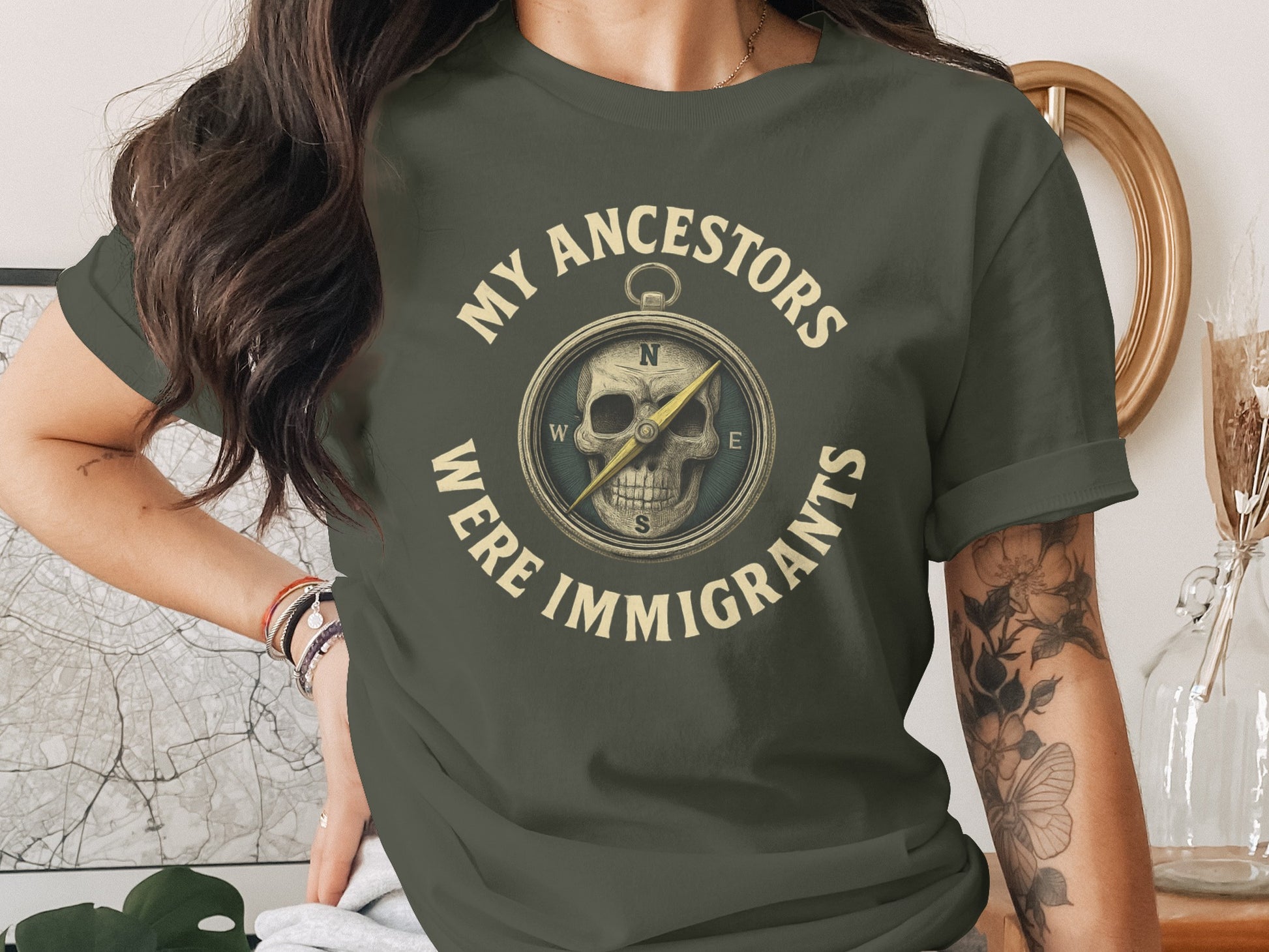 My Ancestors Were Immigrants Skull Compass T-Shirt