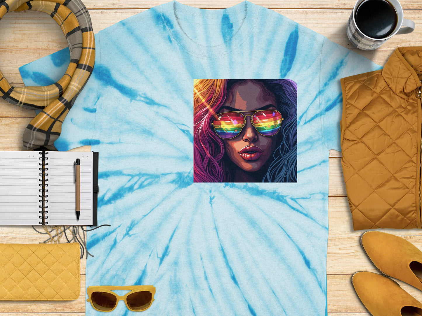 Vibrant Tie Dye T-shirt With Sunglass Reflection product type