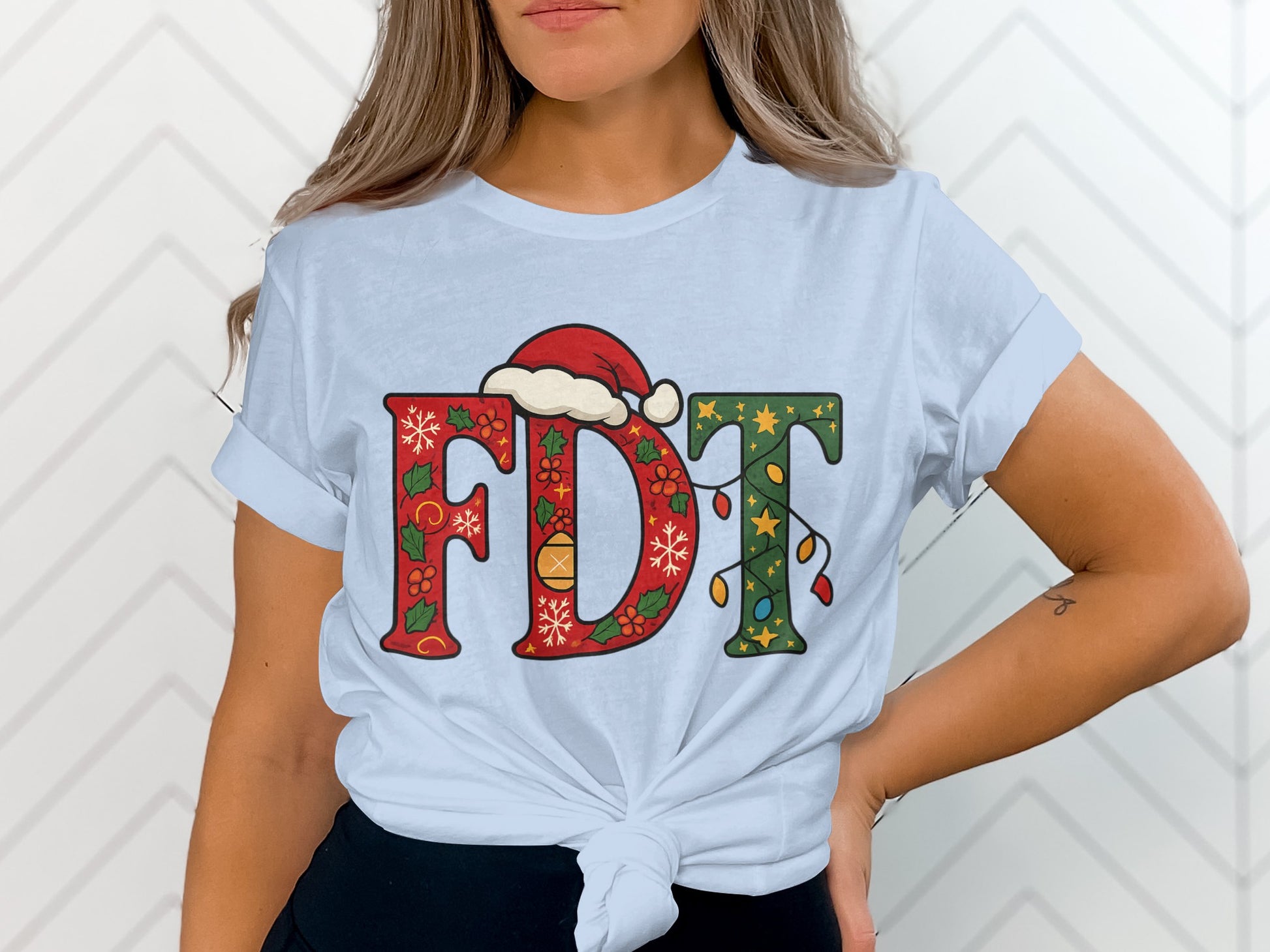 FDT Christmas Theme Tee with Santa Hat Design