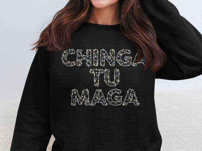 CHINGA TU MAGA design on a black sweatshirt product