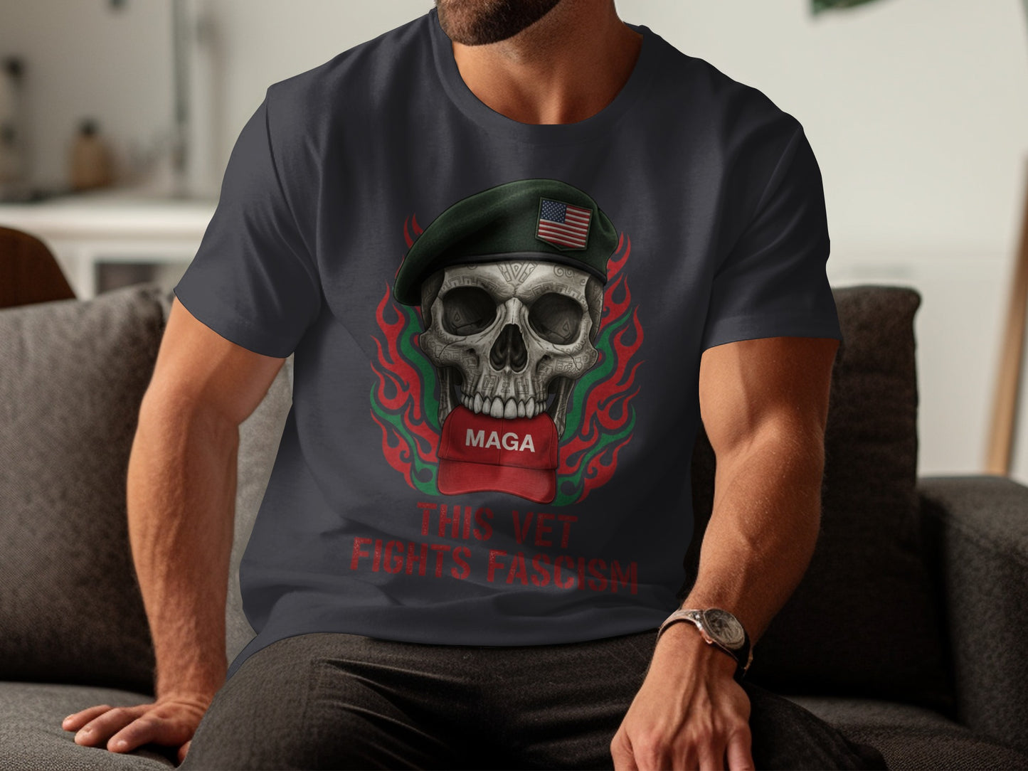 This Vet Fights Fascism Skull Graphic Tee