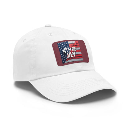 4th of July Dad Hat with Leather Patch - Patriotic Cap for Independence Day