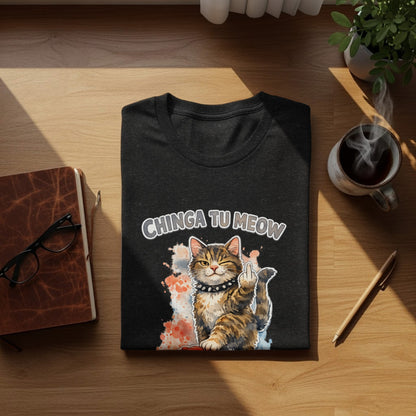 Dark Gray Winking Cat Middle Finger Chinga Tu Meow product type