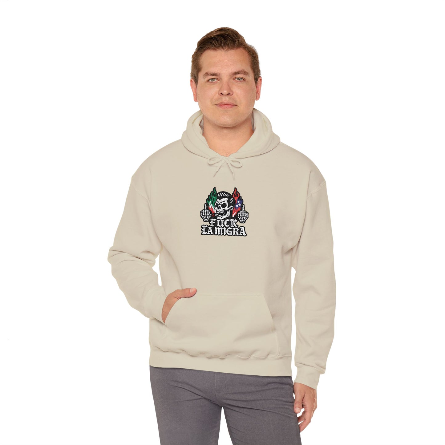 Fuck La Migra Embroidery Hoodie Anto Trump Hoodie Unisex Heavy Blend™ Hooded Sweatshirt