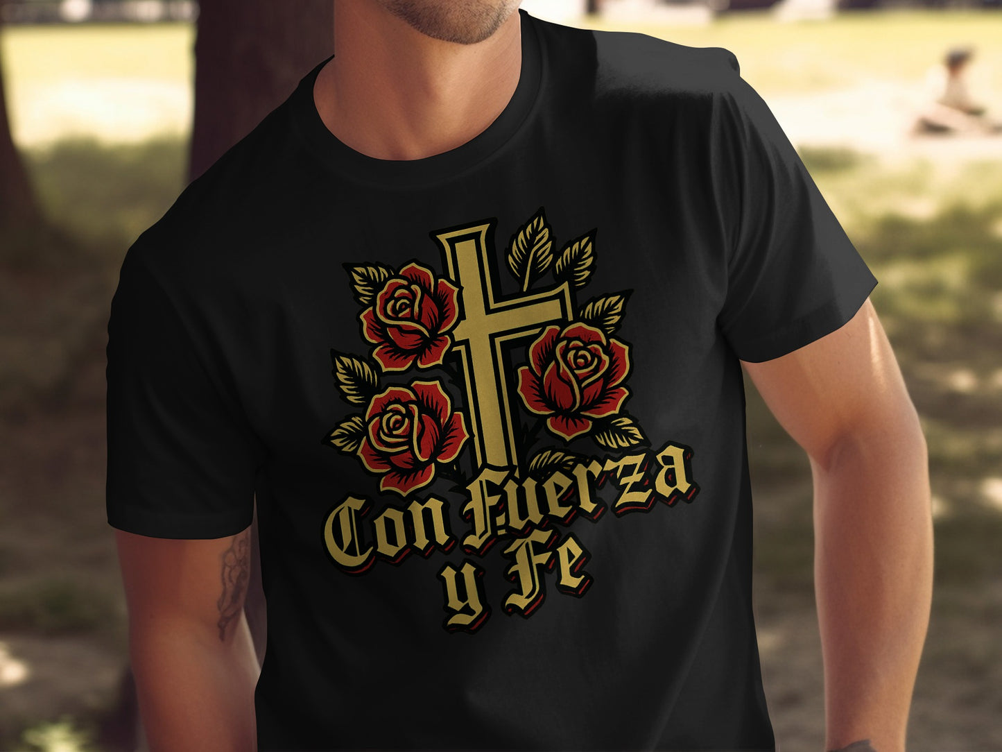 Con Fuerza y Fe Cross Roses Graphic Shirt product