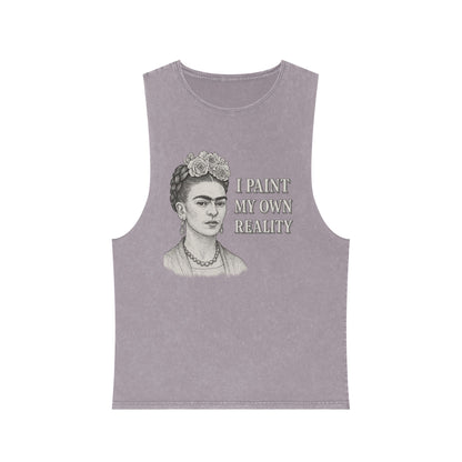 Frida Kahlo Inspirational Stonewash Tank Top, Unisex Graphic Muscle Shirt, Art Lover Gift, Bohemian Summer Top, Creative Reality Apparel