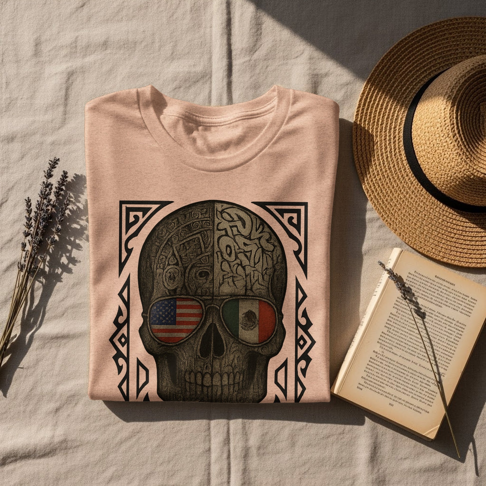 Artistic Skull Design T-Shirt with Multiple Flags