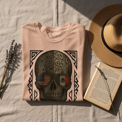 Artistic Skull Design T-Shirt with Multiple Flags