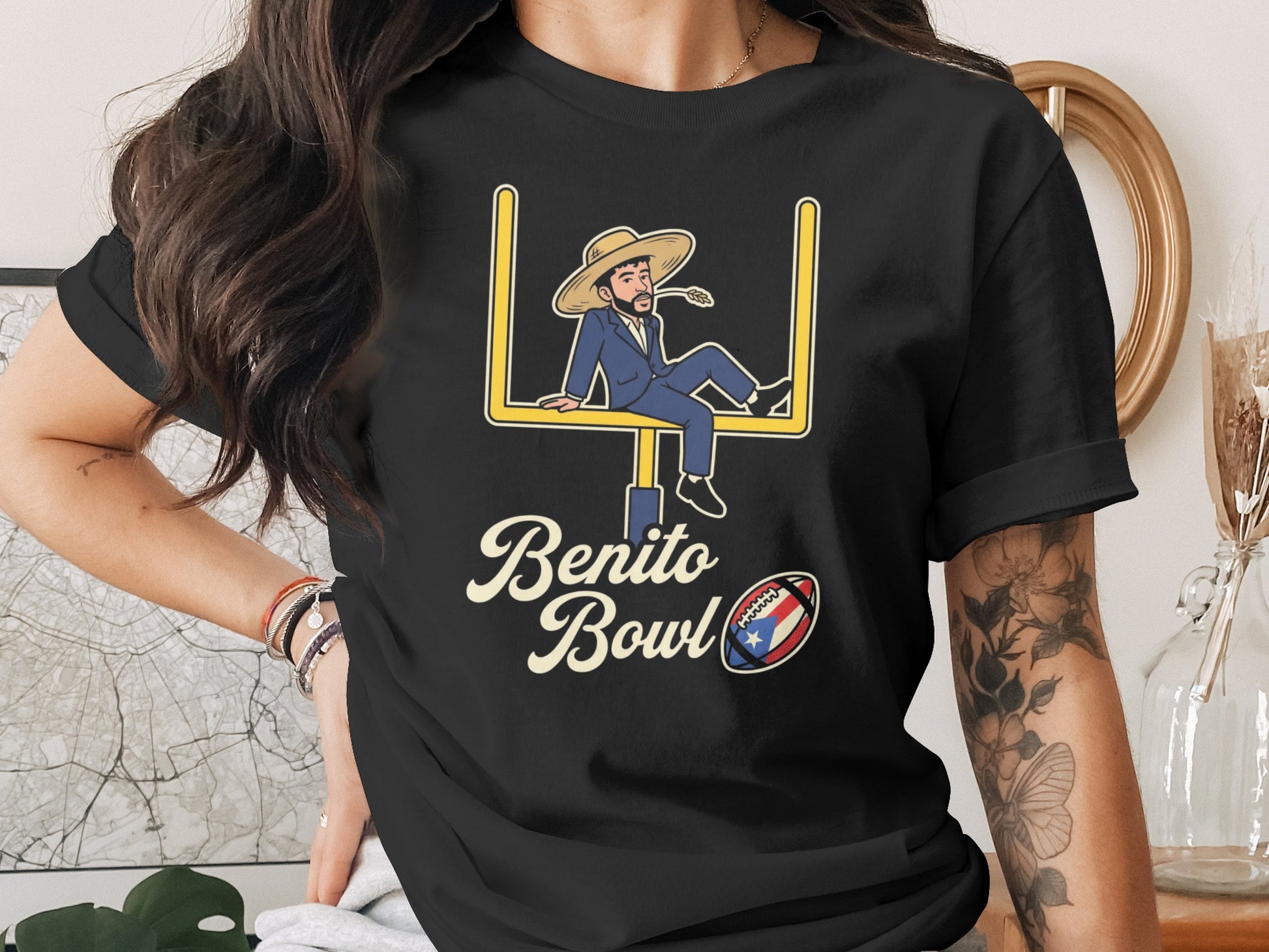 Benito Bowl Graphic Tee Humorous Design Football Shirt