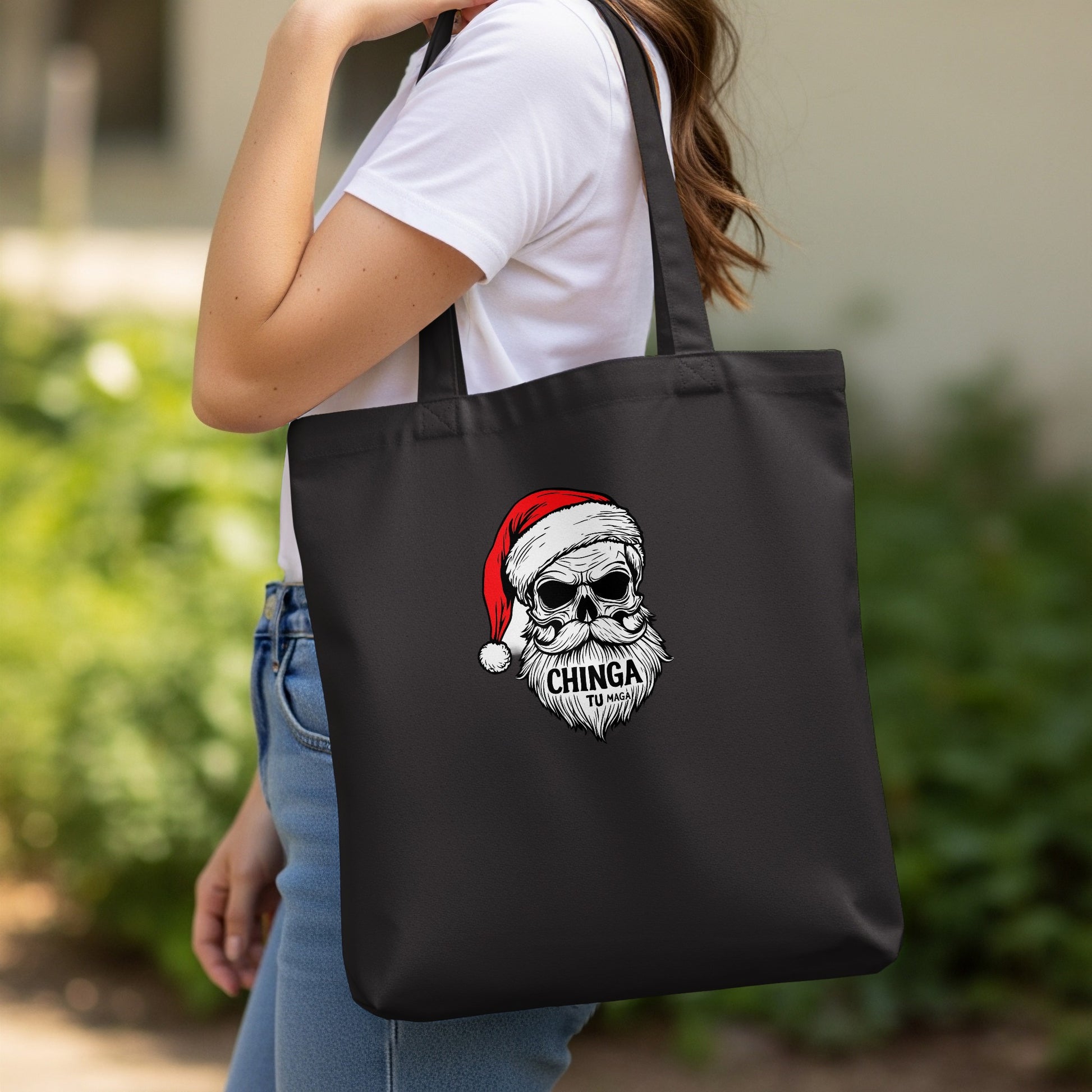 Santa Skull Chinga Tu Tote Bag Christmas Design