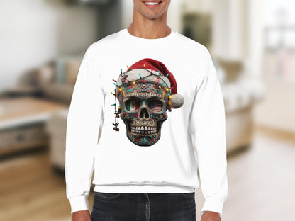 Festive Skull in Santa Hat Unique Holiday Sweatshirt