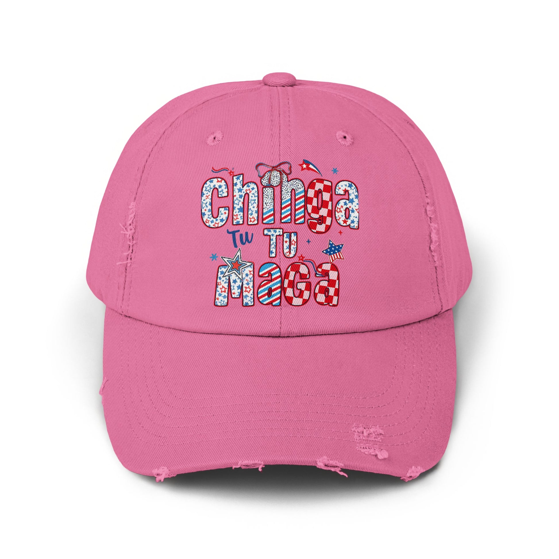 Chinga Tu MAGA Pink Distressed Embroidered Hat product type