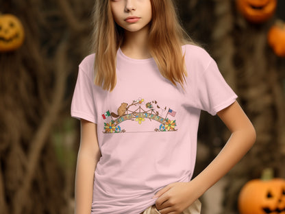 Cute Animal Bridge With Flags Graphic T-Shirt