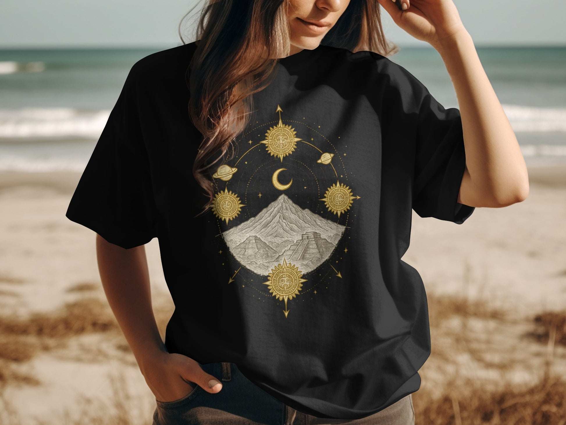 Mystical Mountain and Celestial Design T-Shirt product
