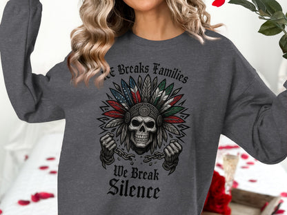 Breaking the Silence Skull Theme Long Sleeve Shirt