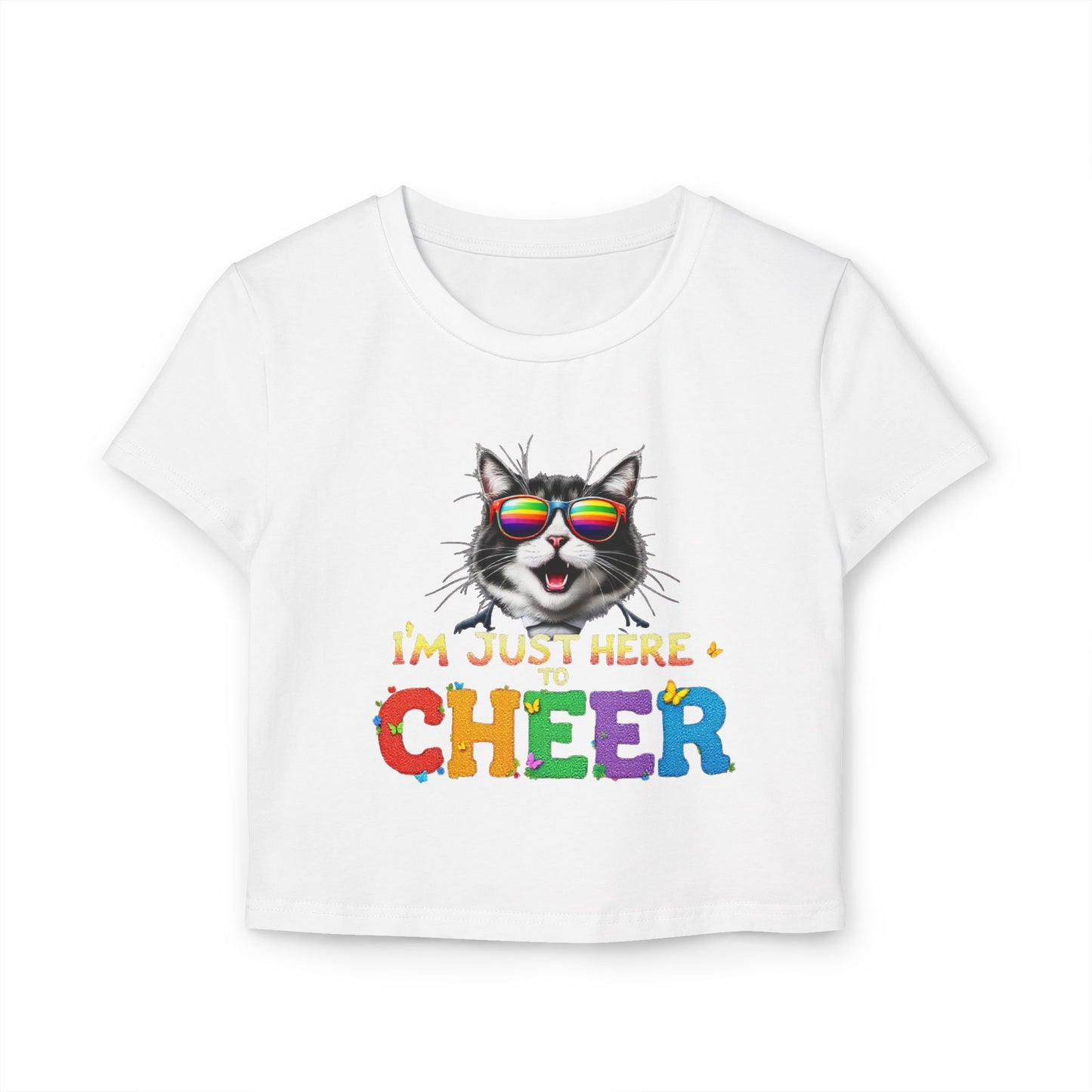 Cheerful Cat Women's Baby Tee - Fun Graphic Tee for Pet Lovers