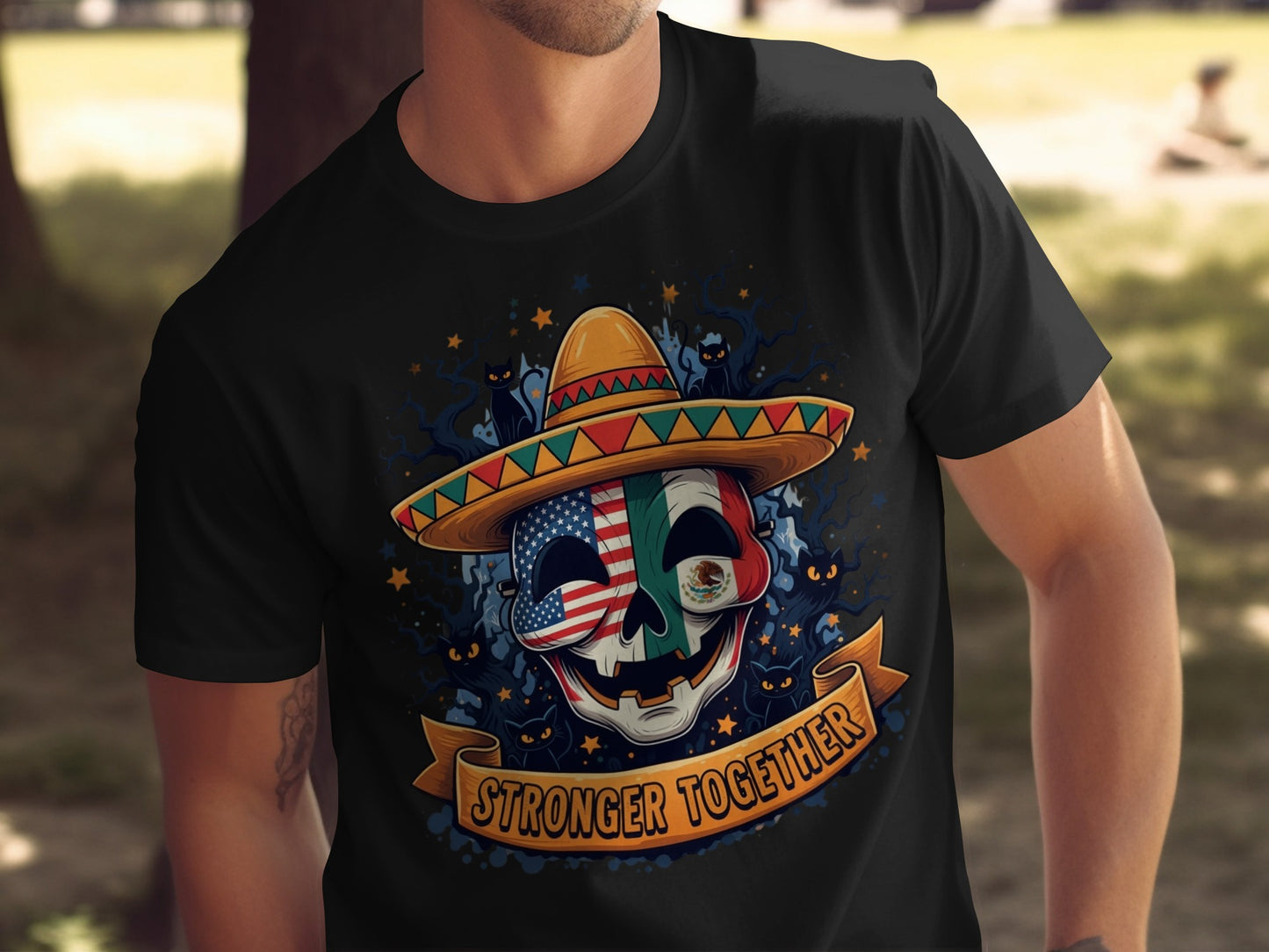 Stronger Together Mexican American Skull T-Shirt