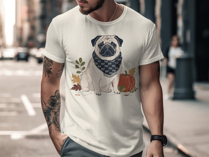 Adorable Pug with Autumn Leaves Graphic T-shirt