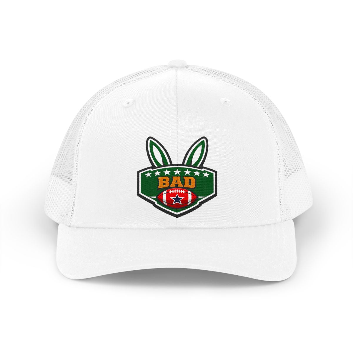 BAD Football Bunny Design White Trucker Hat