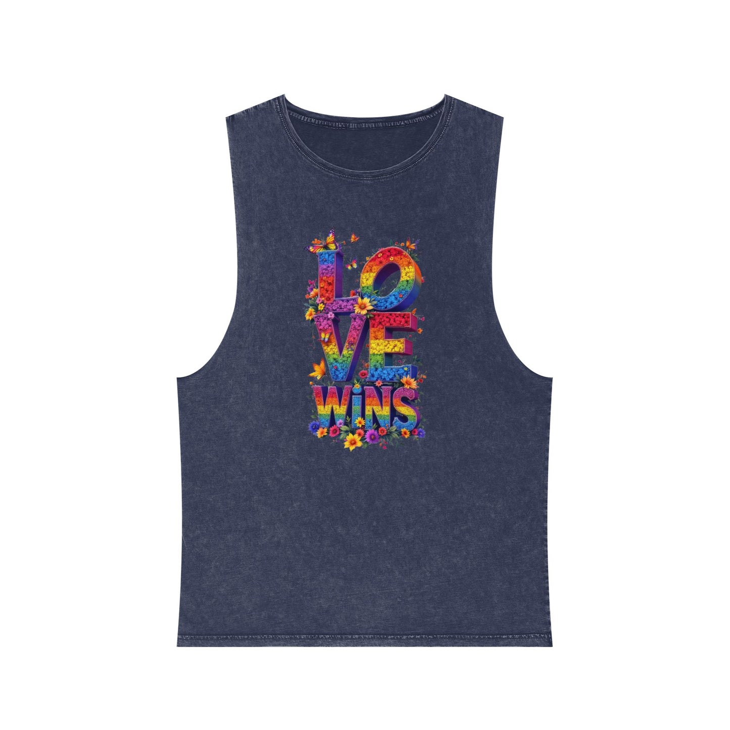 Unisex Stonewash Tank Top - 'Love Wins' Graphic Tee for LGBTQ+ Pride & Everyday Wear