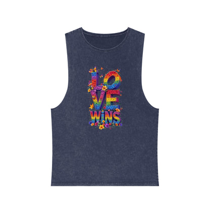 Unisex Stonewash Tank Top - 'Love Wins' Graphic Tee for LGBTQ+ Pride & Everyday Wear