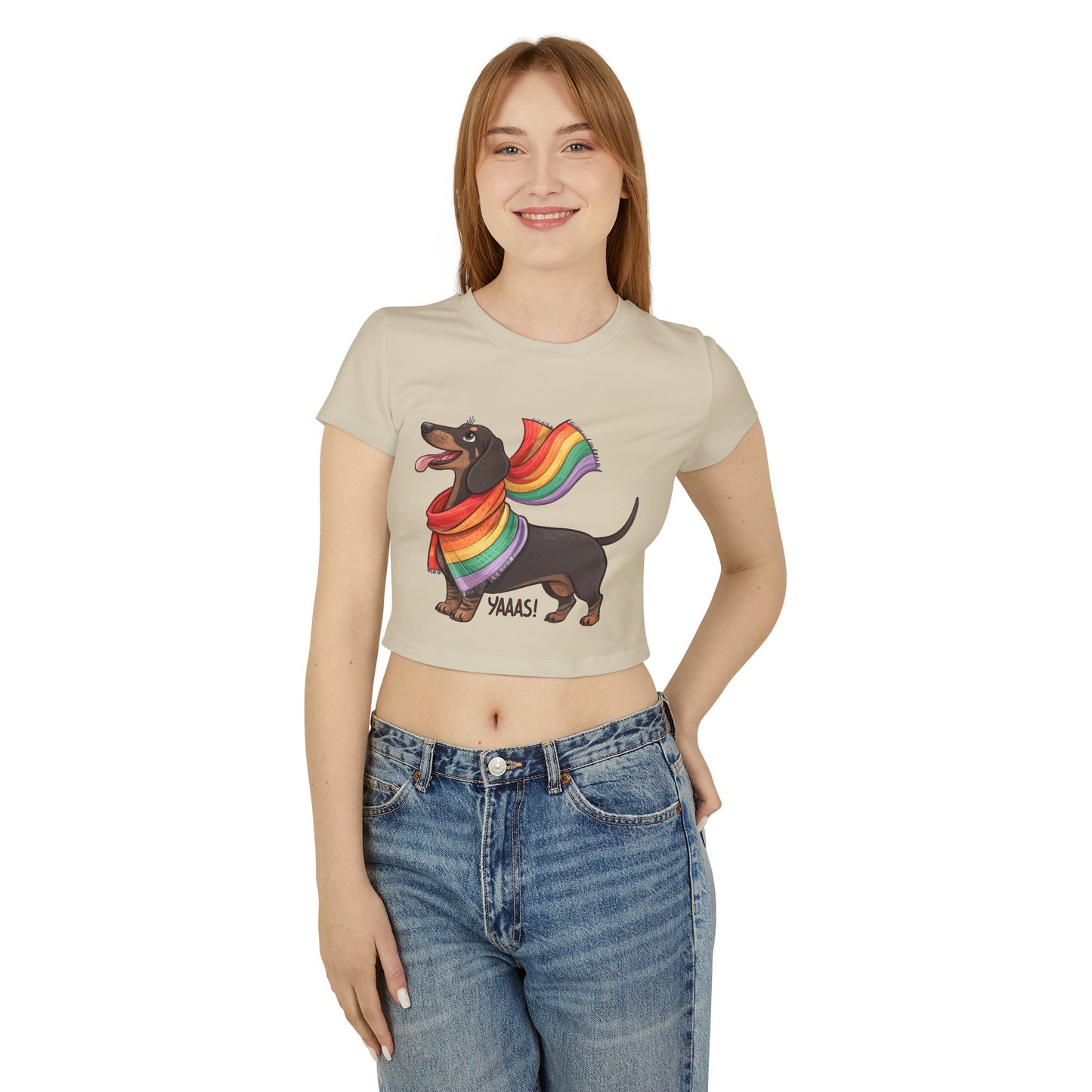 Rainbow Dachshund Women's Baby Tee – Fun & Whimsical Pride Apparel